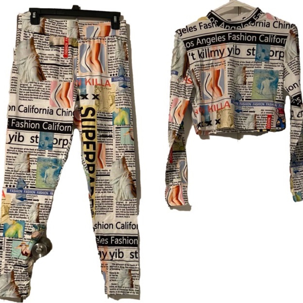 Magazine print two piece legging set